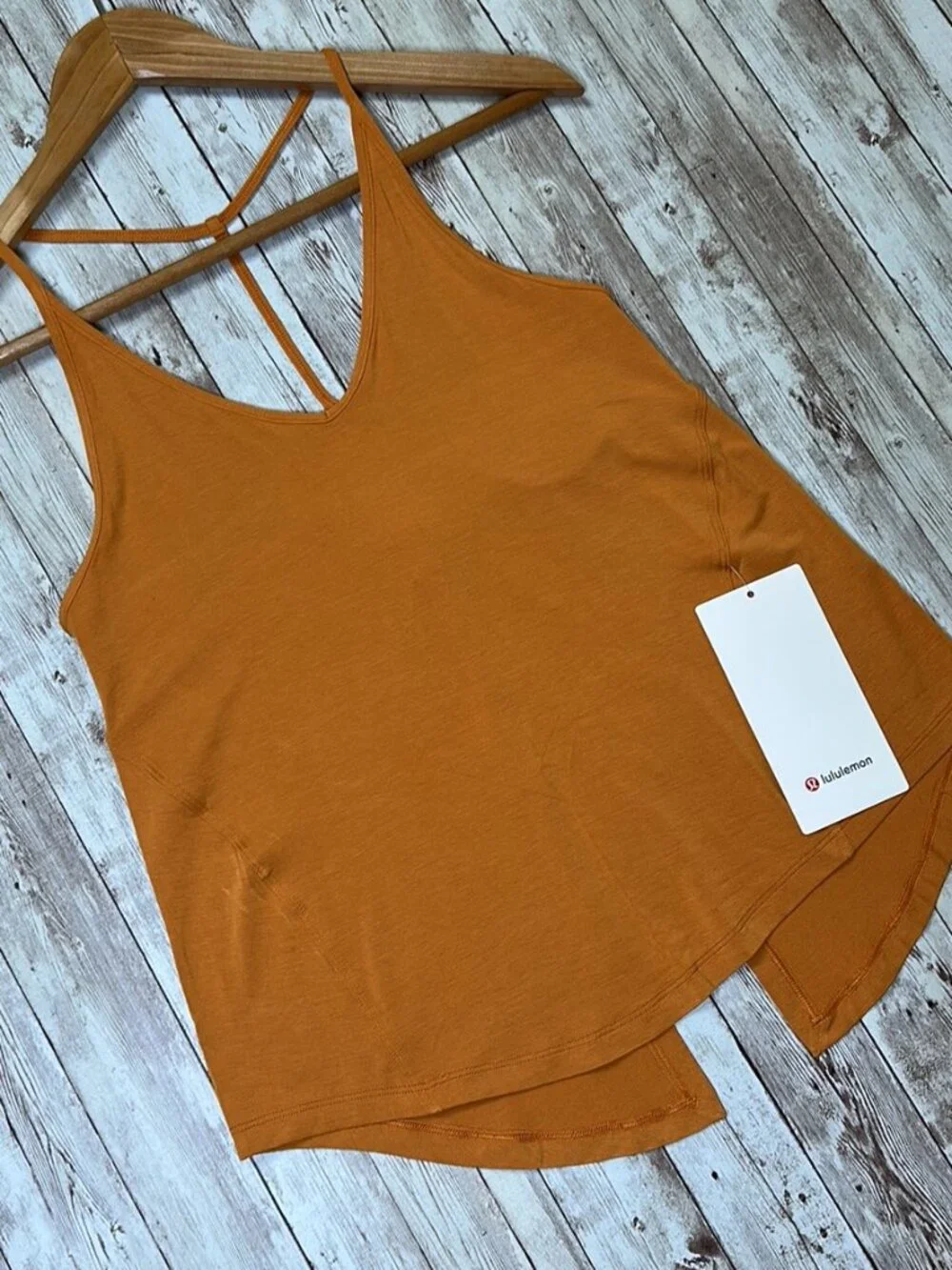 Lululemon Modal Silk Yoga Tank Top sz 2 Autumn Orange Tie T-Back Strappy